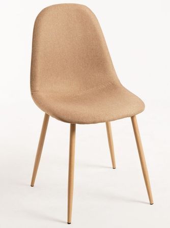 Chaise tissu beige et pieds métal effet bois naturel Kela