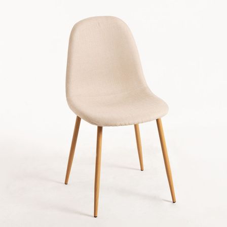 Chaise tissu beige et pieds métal effet bois naturel Kuza - Lot de 2