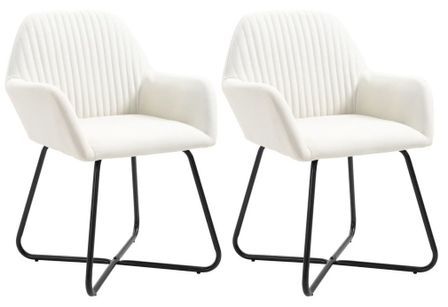 Chaise tissu blanc cassé et pieds métal noir Mikee - Lot de 2