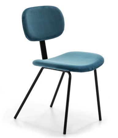 Chaise tissu bleu canard et pieds métal noir Paola