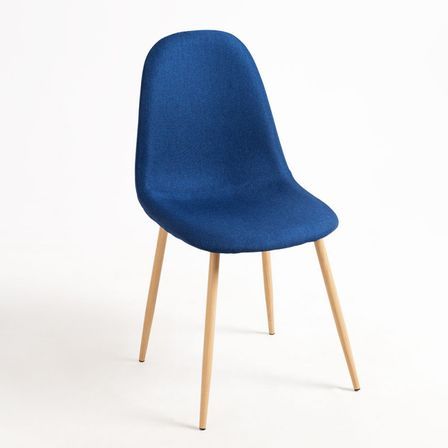 Chaise tissu bleu et pieds métal effet bois naturel Kuza - Lot de 2