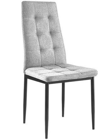 Chaise tissu gris clair capitonné et pieds acier noir Kentor