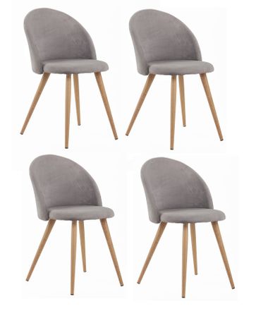Chaise tissu gris clair et pieds métal effet bois Mista - Lot de 4