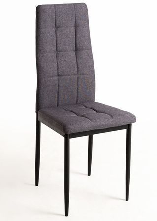Chaise tissu gris foncé capitonné et pieds acier noir Kentor