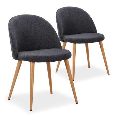 Chaise tissu gris foncé et pieds bois clair Maurane - Lot de 2