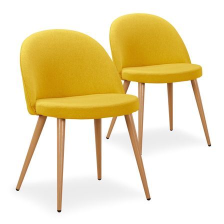 Chaise tissu jaune et pieds bois clair Maurane - Lot de 2