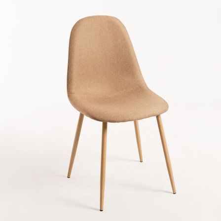 Chaise tissu marron clair et pieds métal effet bois naturel Kuza - Lot de 2