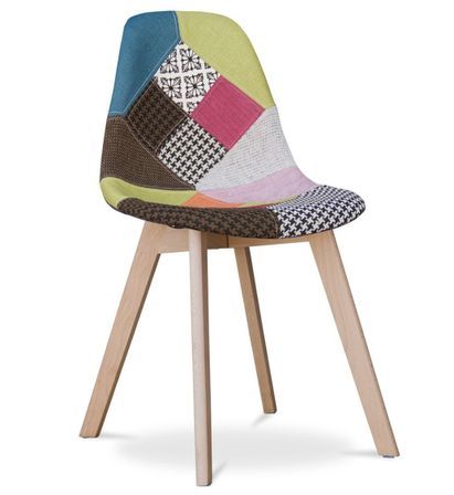 Chaise tissu patchwork et pieds hêtre massif clair Wany