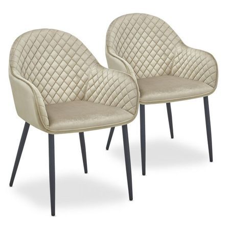 Chaise avec accoudoirs tissu taupe et pieds métal noir Miguel - Lot de 2