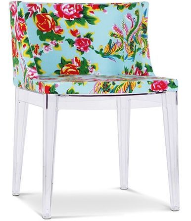 Chaise transparente et imprimée floral bleu Delice