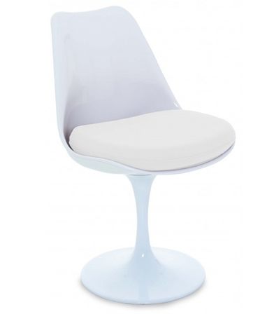 Chaise Tulipo pivotante blanc brillant avec coussin - Design haut de gamme