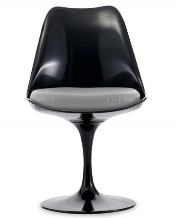 Chaise Tulipo pivotante noir brillant avec coussin - Design haut de gamme