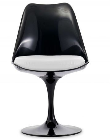 Chaise Tulipo pivotante noir brillant avec coussin - Design haut de gamme