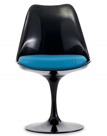 Chaise Tulipo pivotante noir brillant avec coussin - Design haut de gamme