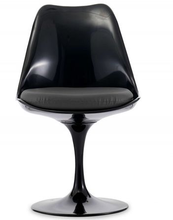 Chaise Tulipo pivotante noir brillant avec coussin - Design haut de gamme