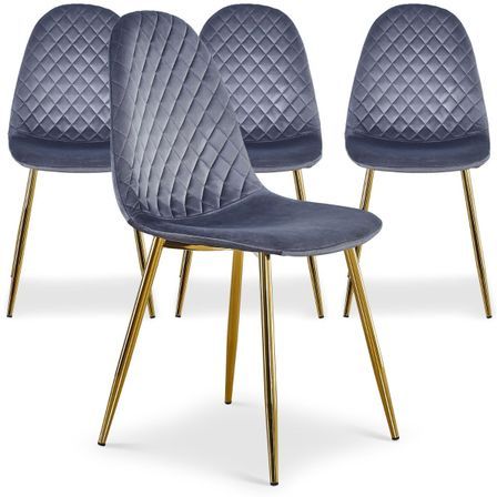 Chaise velours argenté et pieds métal doré Waron - Lot de 4
