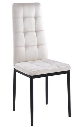 Chaise velours beige clair capitonné et pieds acier noir Kentor