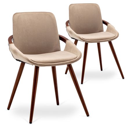 Chaise velours beige et pieds bois foncé Kalim - Lot de 2