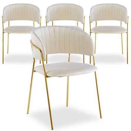 Chaise velours beige et pieds métal doré Aba - Lot de 4