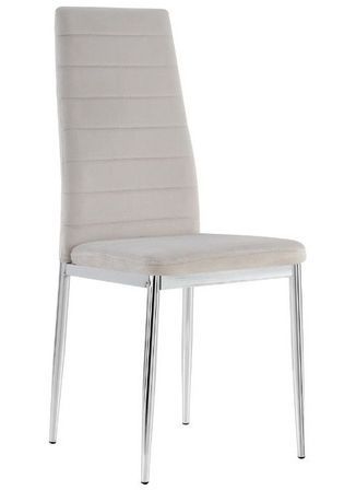 Chaise velours beige matelassé et pieds acier chromé Roba - Lot de 6