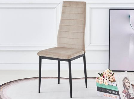 Chaise velours beige matelassé et pieds acier noir Roba - Lot de 6