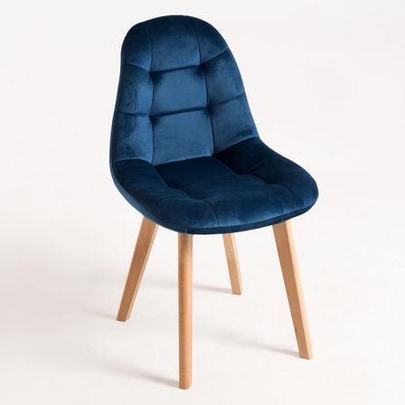 Chaise velours bleu azur et pieds hêtre massif clair Wany - Lot de 2