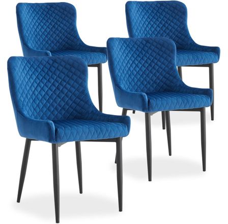 Chaise velours bleu et pieds métal noir Ella - Lot de 4