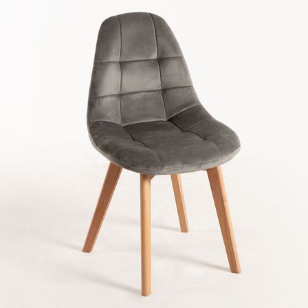 Chaise velours gris clair et pieds hêtre massif clair Wany - Lot de 2