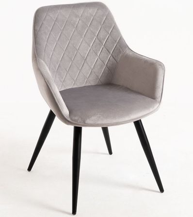 Chaise velours gris clair et pieds métal noir Zonky - Lot de 2