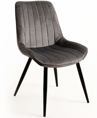 Chaise velours gris et acier noir Nalia - Lot de 2