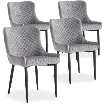 Chaise velours gris et pieds métal noir Ella - Lot de 4