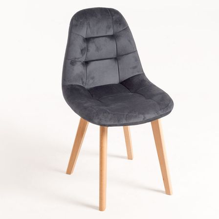 Chaise velours gris foncé et pieds hêtre massif clair Wany - Lot de 2