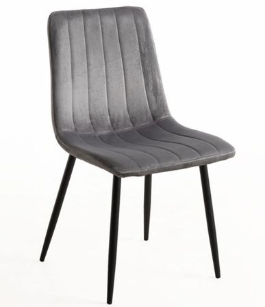 Chaise velours gris foncé et pieds métal noir Londa - Lot de 2