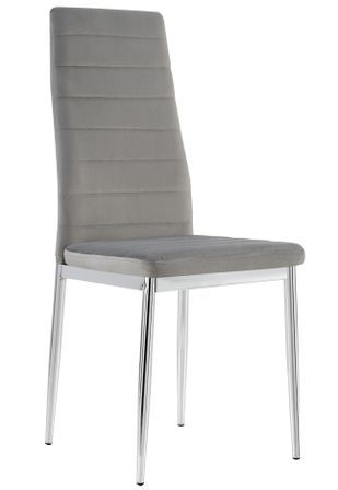 Chaise velours gris matelassé et pieds acier chromé Roba - Lot de 6