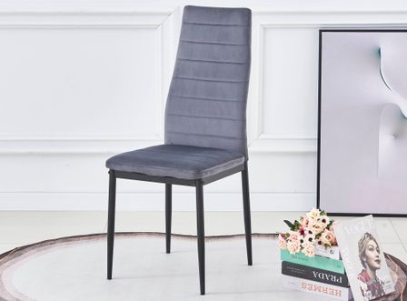 Chaise velours gris matelassé et pieds acier noir Roba - Lot de 6