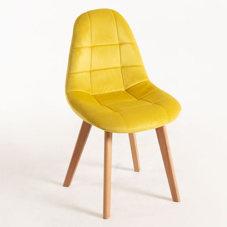 Chaise velours jaune et pieds hêtre massif clair Wany - Lot de 2