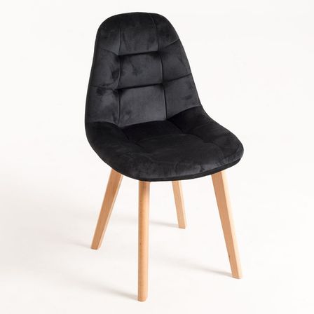 Chaise velours noir et pieds hêtre massif clair Wany - Lot de 2