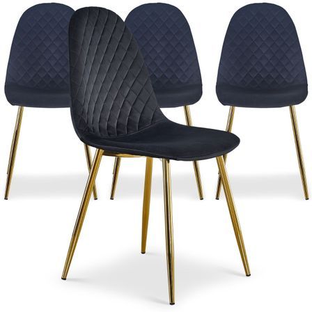 Chaise velours noir et pieds métal doré Waron - Lot de 4