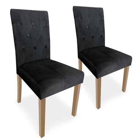 Chaise velours noir et pieds naturel Kapi - Lot de 2