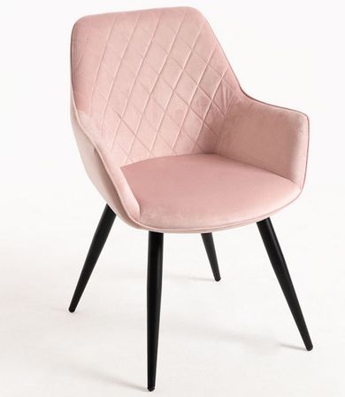 Chaise velours rose clair et pieds métal noir Zonky - Lot de 2