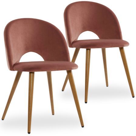 Chaise velours rose et pieds bois métal effet bois Nassu - Lot de 2