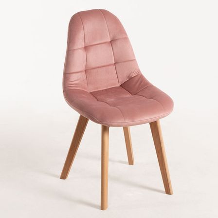 Chaise velours rose et pieds hêtre massif clair Wany - Lot de 2