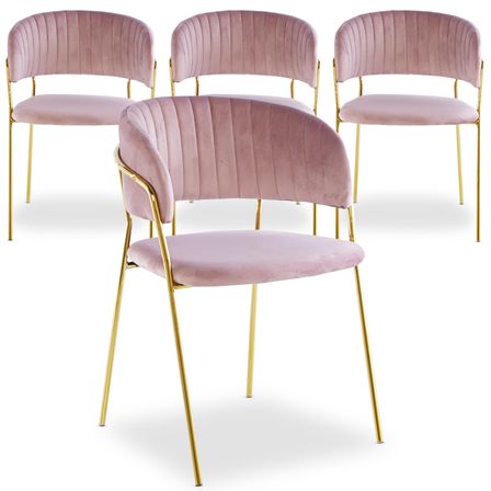 Chaise velours rose et pieds métal doré Aba - Lot de 4