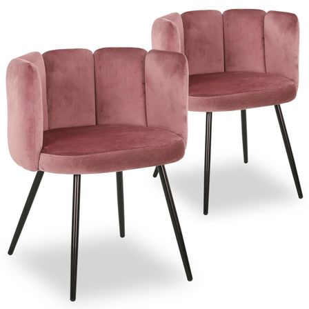 Chaise velours rose et pieds métal noir Tsiamé - Lot de 2
