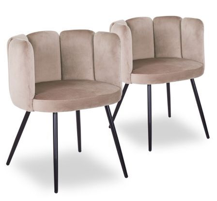 Chaise velours taupe et pieds métal noir Tsiamé - Lot de 2