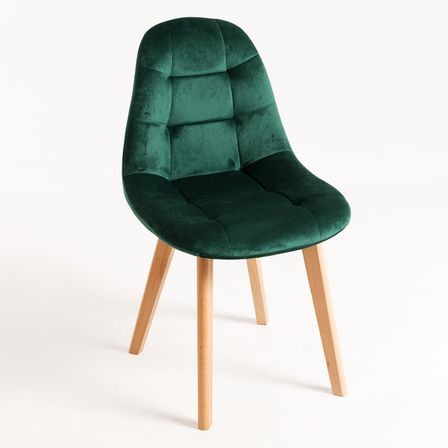 Chaise velours vert et pieds hêtre massif clair Wany - Lot de 2