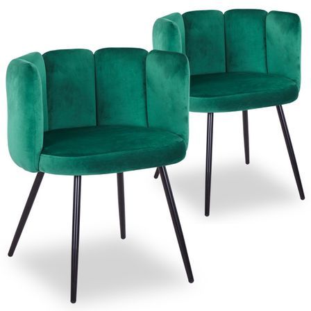 Chaise velours vert et pieds métal Tsiamé - Lot de 2