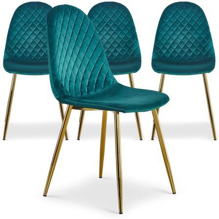 Chaise velours vert et pieds métal doré Waron - Lot de 4