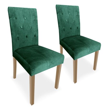 Chaise velours vert et pieds naturel Kapi - Lot de 2