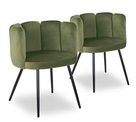 Chaise velours vert kaki et pieds métal noir Tsiamé - Lot de 2